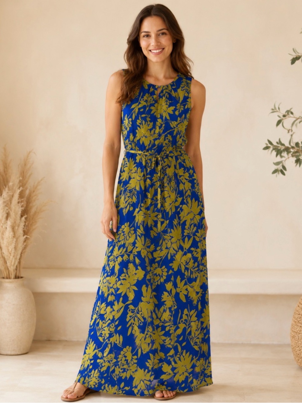 NWT Rosemarine Silk Blend Floral Maxi Dress Lightweight Flowy Garden Dress